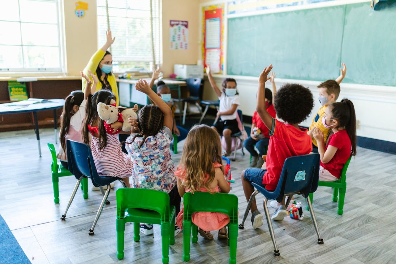 teacher and students are doing a question/answer activity